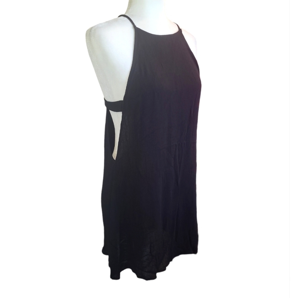 Lulu's black crinkle rayon mini dress beach cover sz L